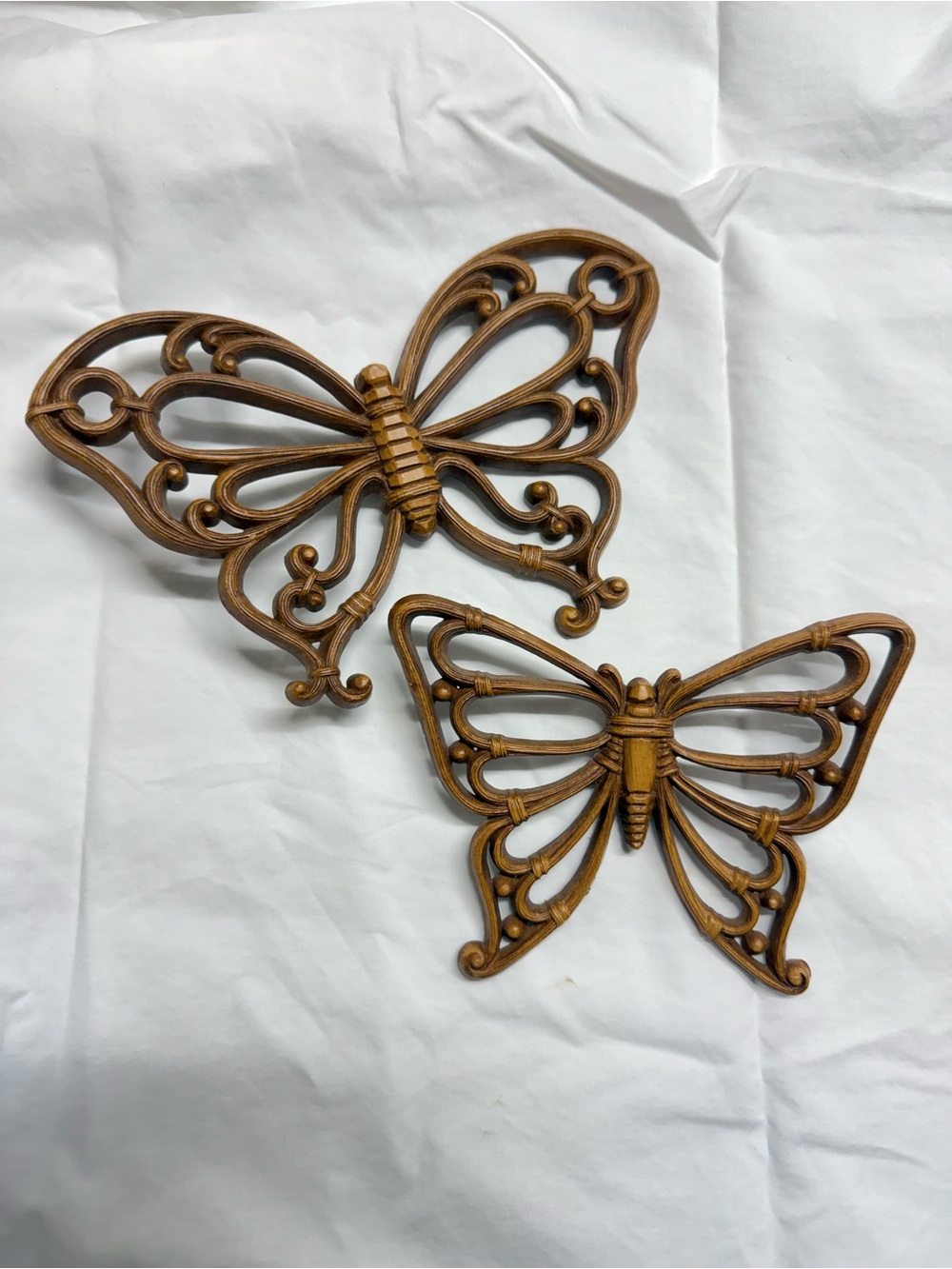 Decorative brown Butterfly Wall Accents - Set of 2 1970s faux rattan